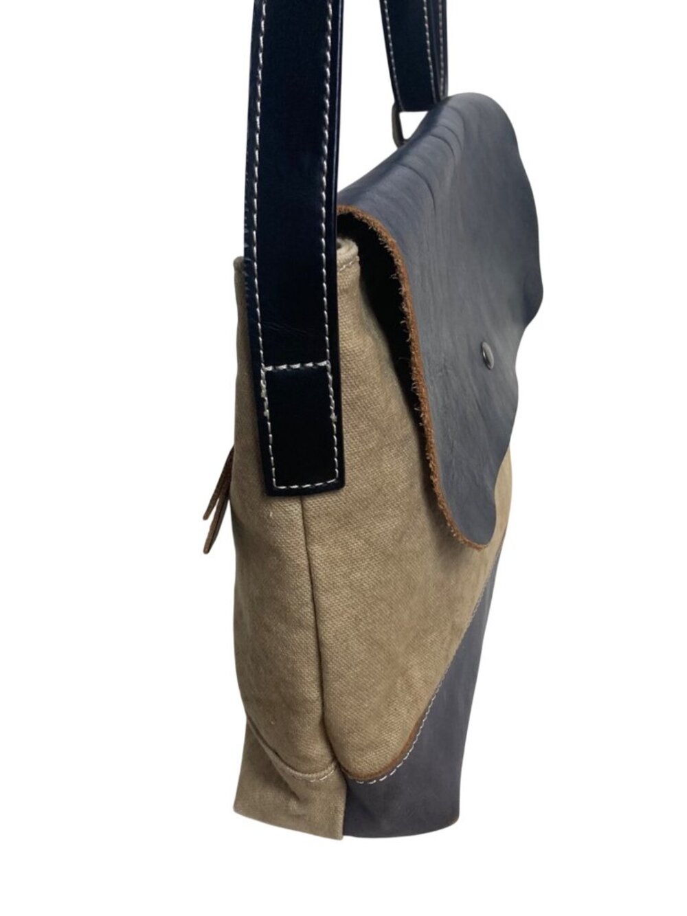 TSD Brand Canvas Leather Crossbody Bag 2 Tone Blue Beige Classic Lightweight - Picture 5 of 16